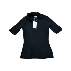 NWT Cotton Citizen Womens Ribbed Ibiza Shirt Short Sleeve V-Neck Black Size M